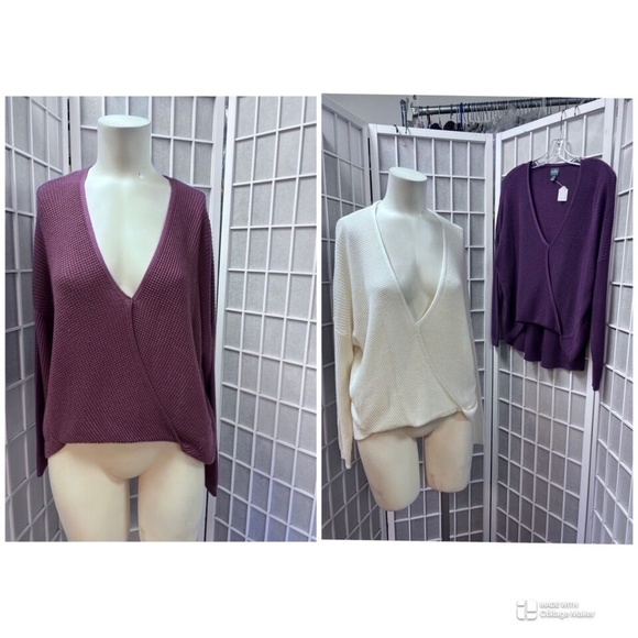 Soho,Woman,Sweater $16 Each,purple,Ivory,Sz Xs-S,Long sleeve,V neckline,Fabric.! - Picture 1 of 12